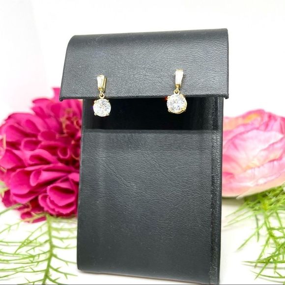 VINTAGE⚜️14K STERLING SILVER Cubic Zirconia Dangly Earrings - Picture 2 of 11